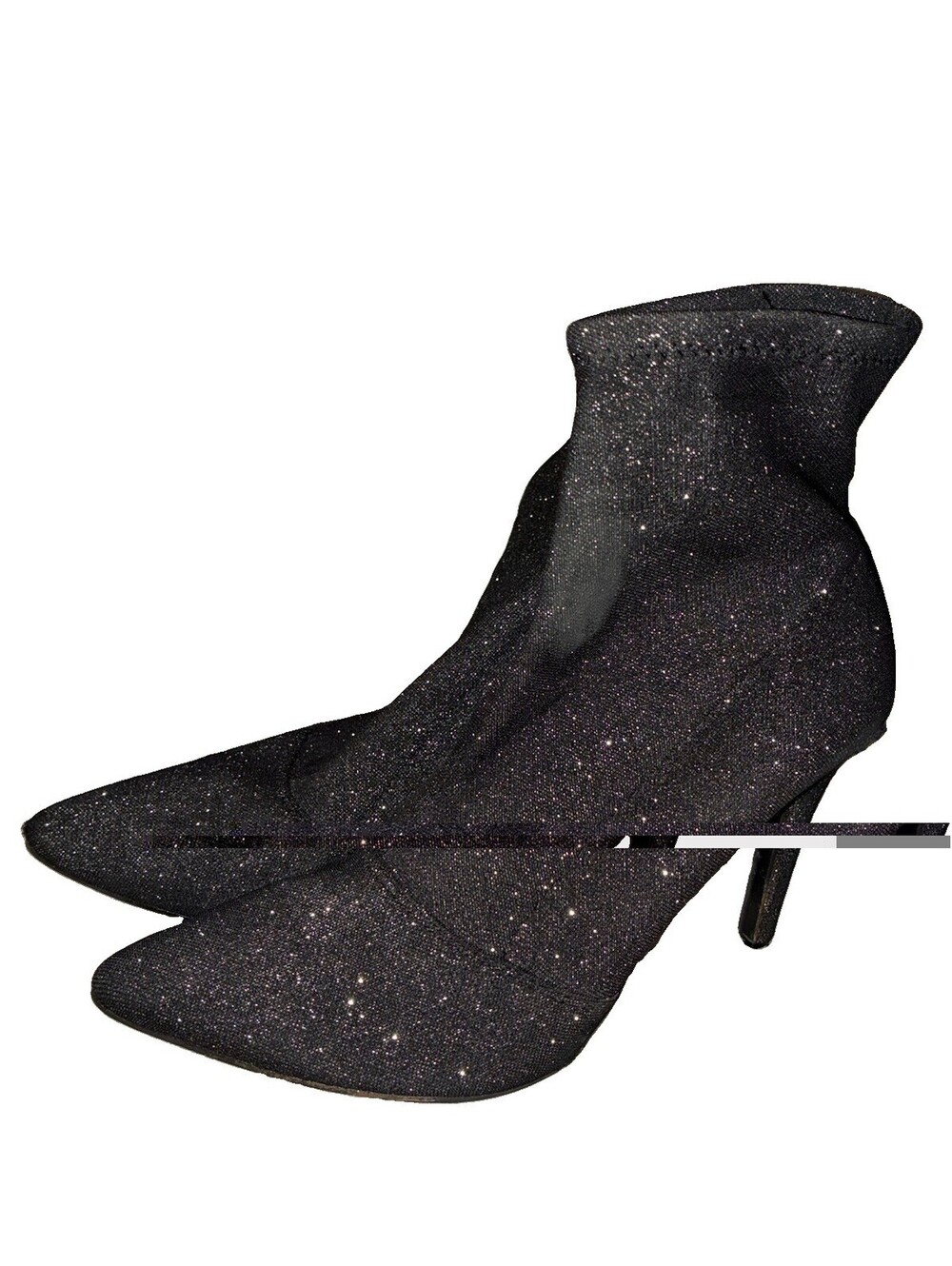 Brash Women’s Black Glitter Sock Ankle Boots Pointed Toe Stiletto US 9